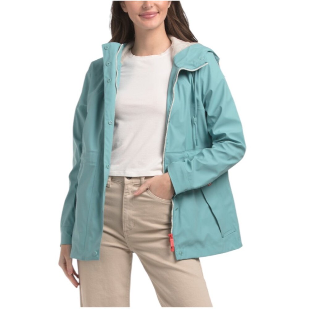 HUNTER Abbey Cinch Waist Rubberized Rain Coat